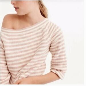 J CREW Relaxed Boatneck Sweater in Stripe Chunky Knit Sweater Blush Beige sz S